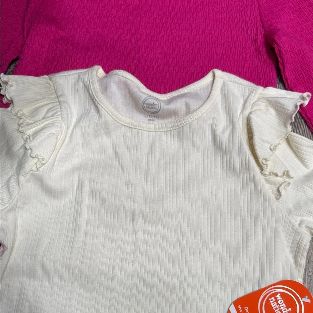 Wonder Nation Long Sleeve Pink and Cream Tops